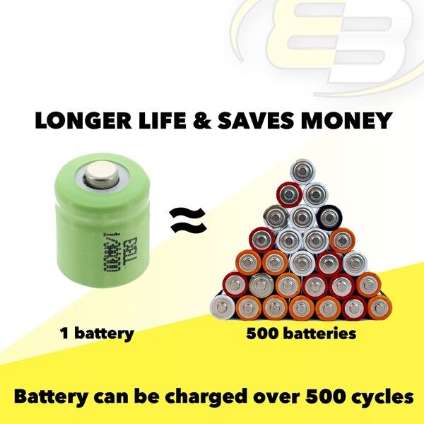 Exell Battery 1/3AA Rechargeable Battery 300mAh 1.2V Button Top  for Shavers, Custom, Radios - EBC-504