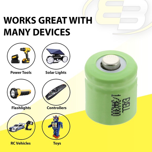 Exell Battery 1/3AA Rechargeable Battery 300mAh 1.2V Button Top  for Shavers, Custom, Radios - EBC-504