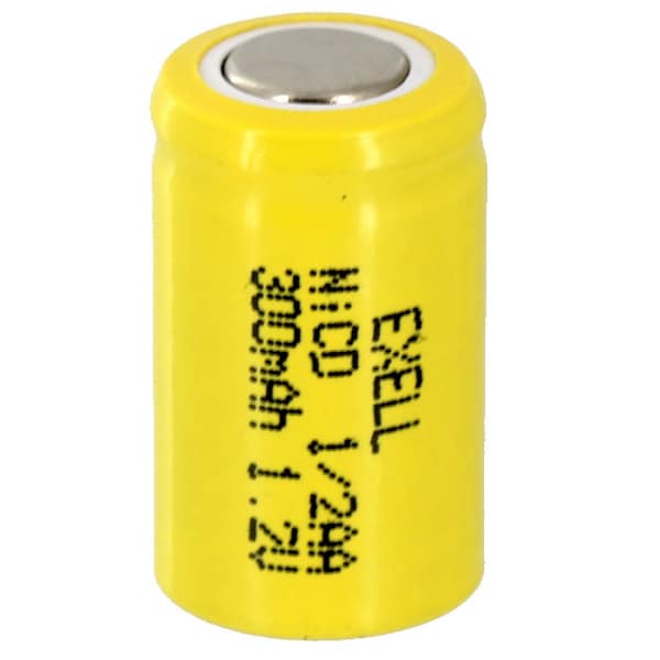 Exell Battery 1/2AA NiCD 300mAh 1.2V Flat top Rechargeable Battery - EBC-305-0