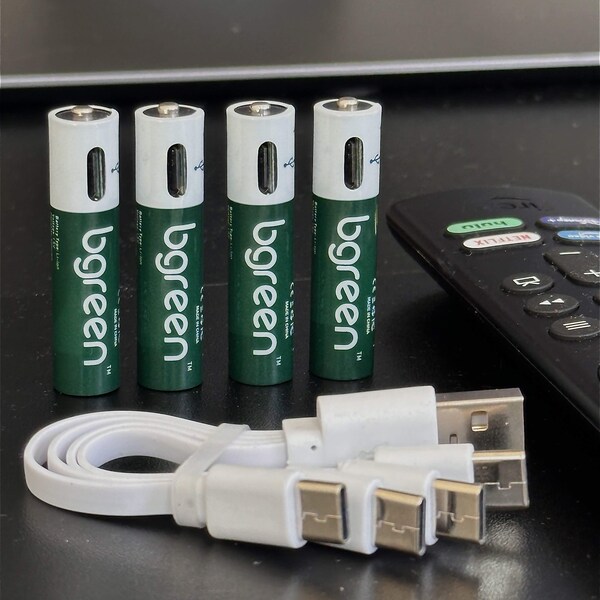 Bgreen USB-C Rechargeable AAA Batteries, 900 mAh, High Output, Fast Charge, Charging cable included, 4PK - UBG-4PAAA