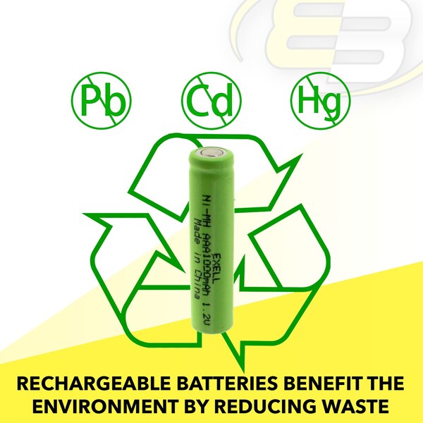 Exell Battery 1.2V NIMH AAA 1000mAh Rechargeable Flat Top Battery - EBC-526-0