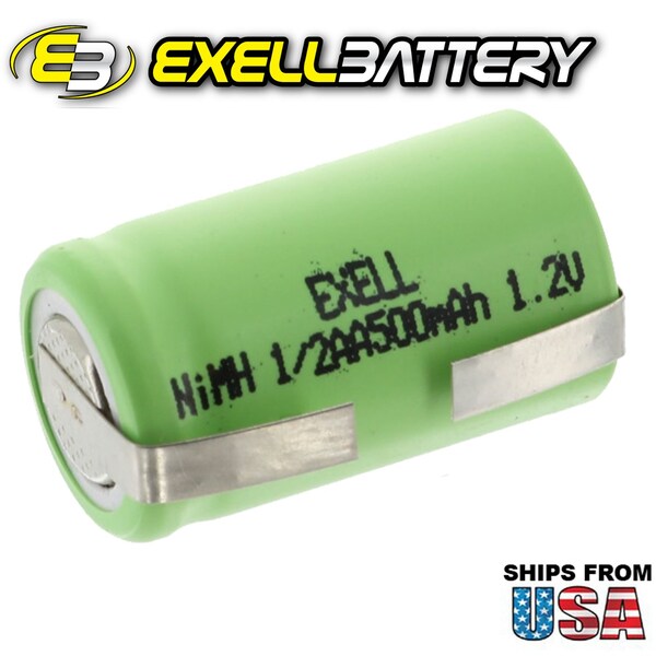 Exell Battery 1/2AA 1.2V  Rechargeable Battery  w/ Tabs for LED Lights, Tools, Meters - EBC-505-1