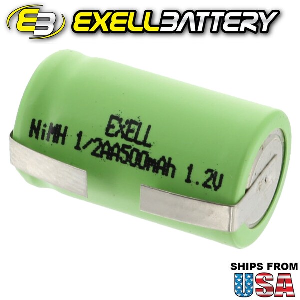 Exell Battery 1/2AA 1.2V  Rechargeable Battery  w/ Tabs for LED Lights, Tools, Meters - EBC-505-1