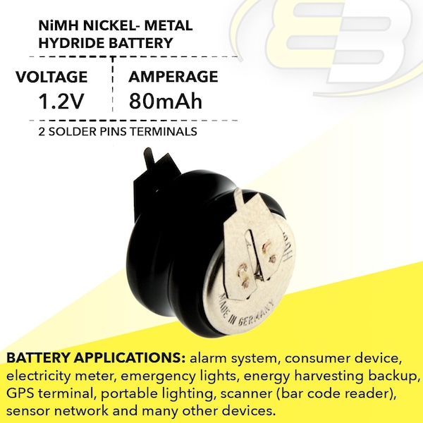 Exell Battery 2.4V 80mAh Battery 2 Pin 55608302060 for alarm system, consumer device - 2/V80H-2P