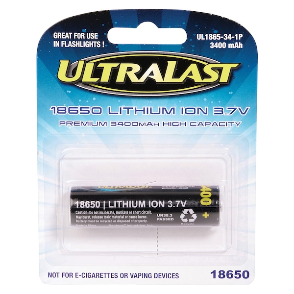 Ultralast 3,400 mAh 18650 Retail Blister-Carded Batteries (Single Pack) - UL1865-34-1P