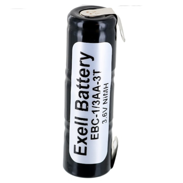 Exell Battery Custom NiMH 3.6V 300mAh 1/3AA, 3E/E Stick Battery w/ Tabs - EBC-1/3AA-3T-NIMH