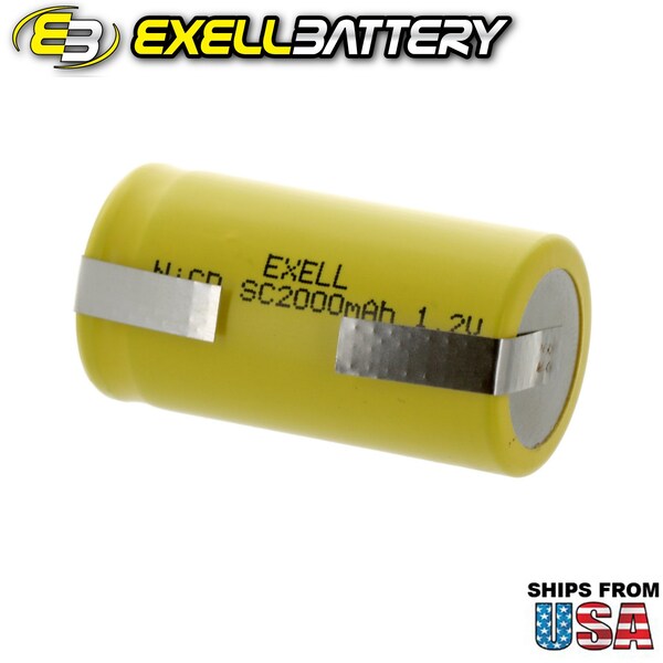 Exell Battery SubC 1.2V 2000mAh NiCD Rechargeable Battery with Tabs - EBC-323-1