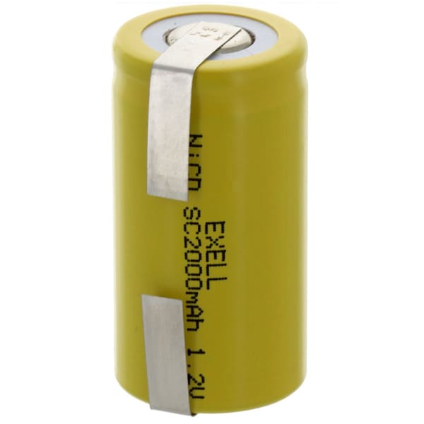 Exell Battery SubC 1.2V 2000mAh NiCD Rechargeable Battery with Tabs - EBC-323-1