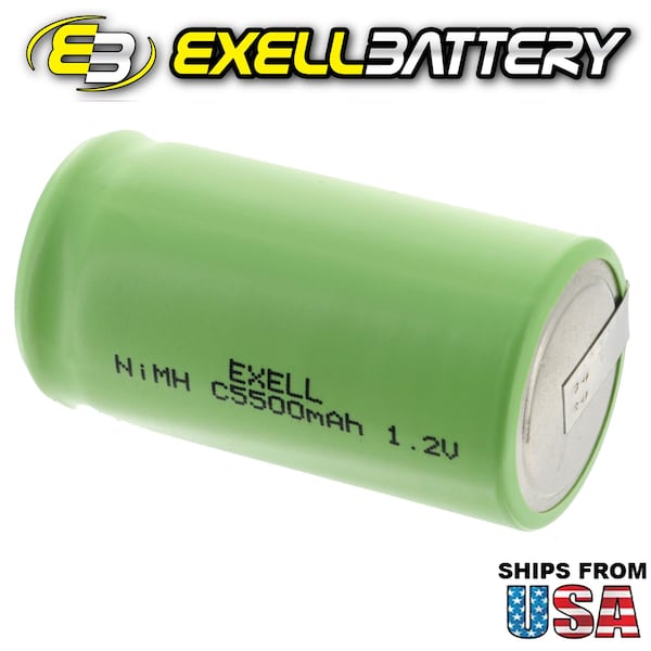 Exell Battery 1.2V 5000mAh NiMH C Size Rechargeable Battery w/ Tabs - EBC-542-1