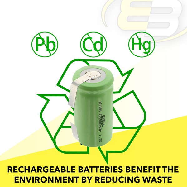 Exell Battery 1.2V 5000mAh NiMH C Size Rechargeable Battery w/ Tabs - EBC-542-1