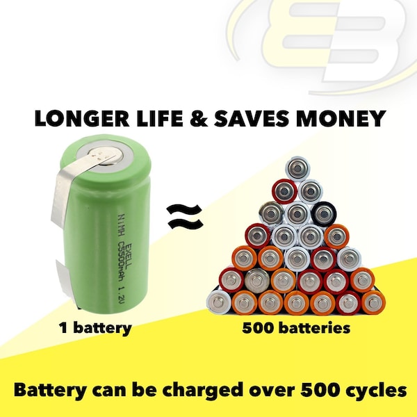 Exell Battery 1.2V 5000mAh NiMH C Size Rechargeable Battery w/ Tabs - EBC-542-1