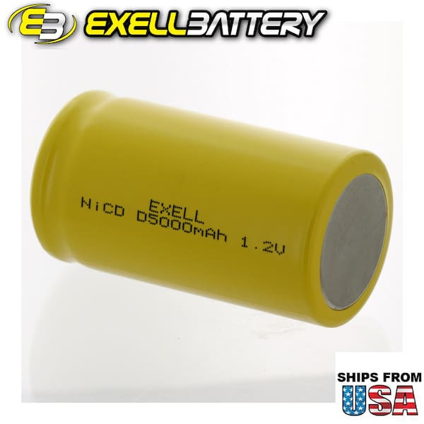 Exell Battery D Size 1.2V 5000mAh NiCD Flat Top Rechargeable Battery - EBC-342-0