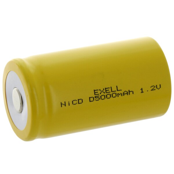 Exell Battery D Size 1.2V 5000mAh NiCD Flat Top Rechargeable Battery - EBC-342-0
