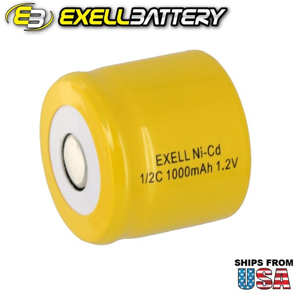 Exell Battery 1/2C NiCD 1000mAh 1.2V Flat top Rechargeable Battery - EBC-331-0