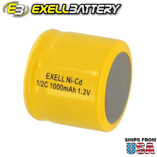 Exell Battery 1/2C NiCD 1000mAh 1.2V Flat top Rechargeable Battery - EBC-331-0