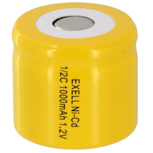 Exell Battery 1/2C NiCD 1000mAh 1.2V Flat top Rechargeable Battery - EBC-331-0