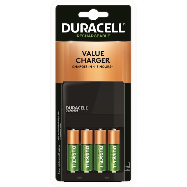 Duracell Charger, 6-8 Hrs. Charge, 1 Charger And 4 AA Nimh Batteries - CEF14