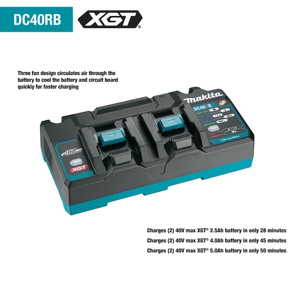 Makita Dual Port Battery Charger, Li-Ion, 40V - DC40RB