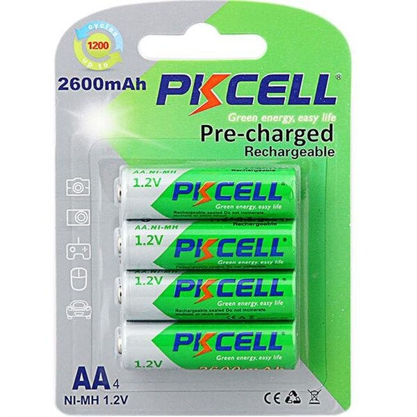 Pkcell PK Cell RTU-AA2600-4B 1.2V Precharged Low Self Discharge Rechargeable AA Battery with 2600 mAh; Pack of 4 - RTU-AA2600-4B