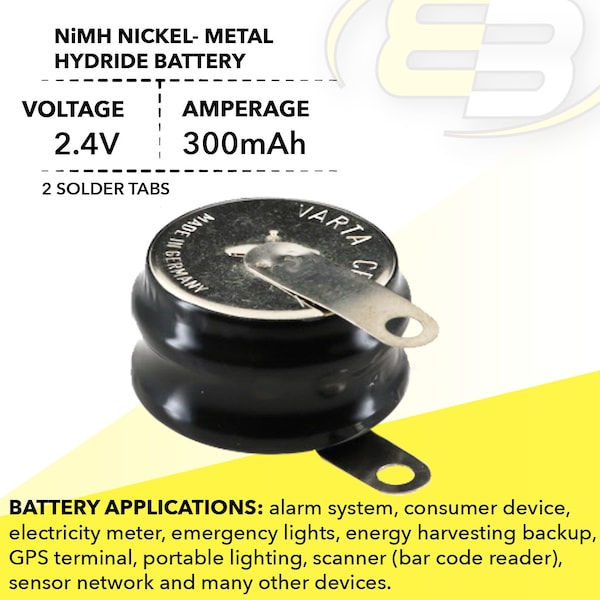 Exell Battery 2.4V 300mAh NiMH Battery w/TABS for GPS-Trackers Car Alarms - 2/CP300H-TABS