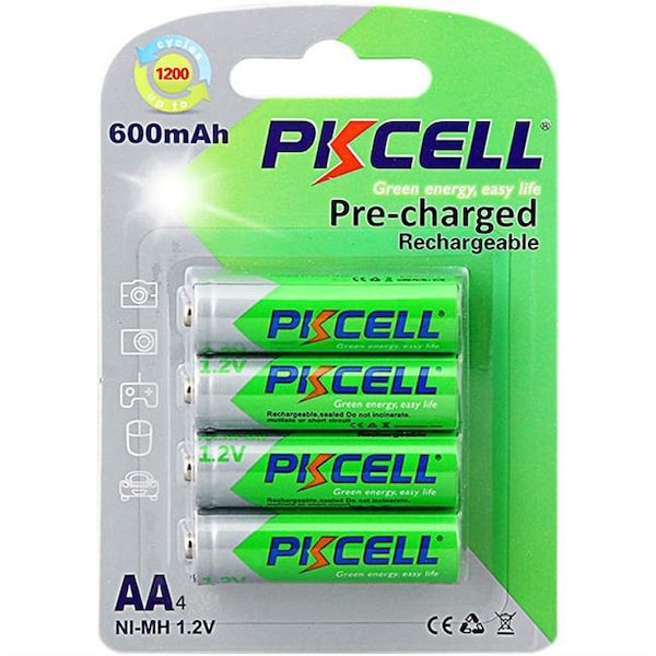 Pkcell PK Cell RTUAA600-4B 1.2V Precharged Low Self Discharge Rechargeable AA Battery with 600 mAh; Pack of 4 - RTUAA600-4B