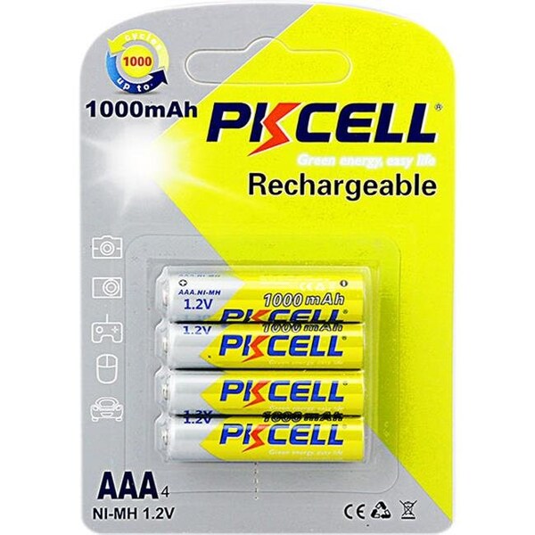 Pkcell PK Cell NIMHAAA1000-4B 1.2V Rechargeable AAA Battery with 1000 mAh; Pack of 4 - NIMHAAA1000-4B