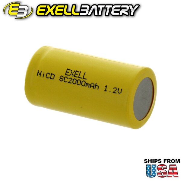 Exell Battery SubC 1.2V 2000mAh NiCD Flat Top Rechargeable Battery - EBC-323-0