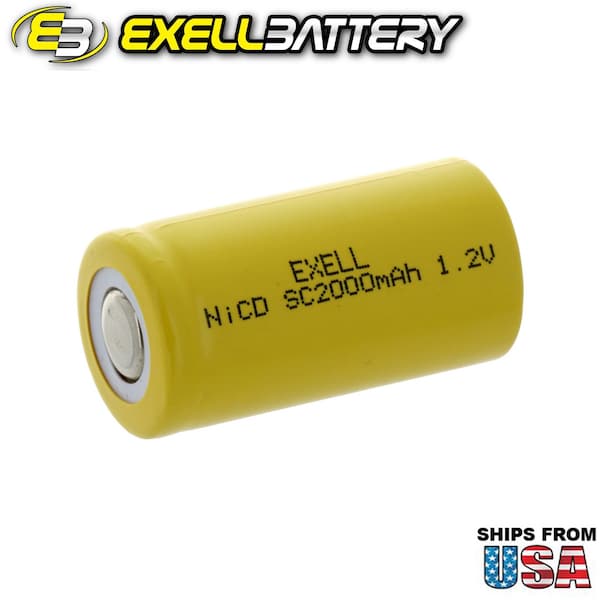 Exell Battery SubC 1.2V 2000mAh NiCD Flat Top Rechargeable Battery - EBC-323-0