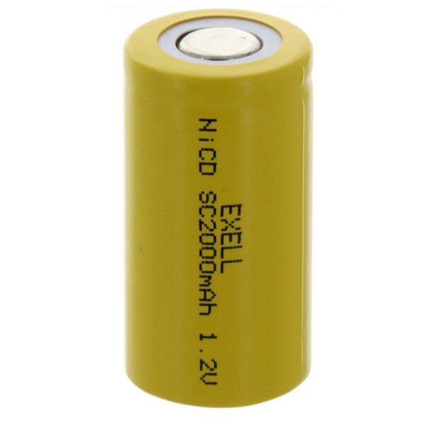 Exell Battery SubC 1.2V 2000mAh NiCD Flat Top Rechargeable Battery - EBC-323-0