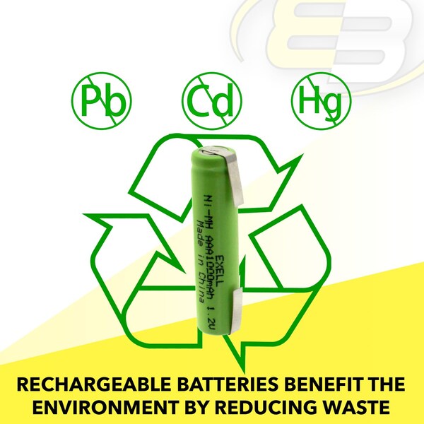 Exell Battery 1.2V NIMH AAA 1000mAh Rechargeable Battery with Tabs - EBC-526-1