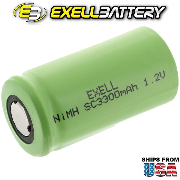 Exell Battery 1.2V  SubC Rechargeable Flat Top Battery for LED Lights, Tools, Meters - EBC-533-0
