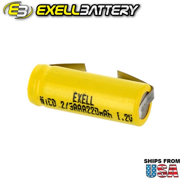 Exell Battery 2/3AAA   1.2V Flat top Rechargeable Battery w/Tabs for LED Lights Hobby Alarms - EBC-390-1