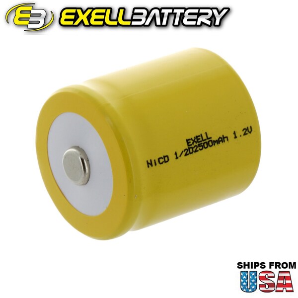Exell Battery 1/2D Size 1.2V  Button Top Rechargeable Battery for DIY Radios Power Packs - EBC-343