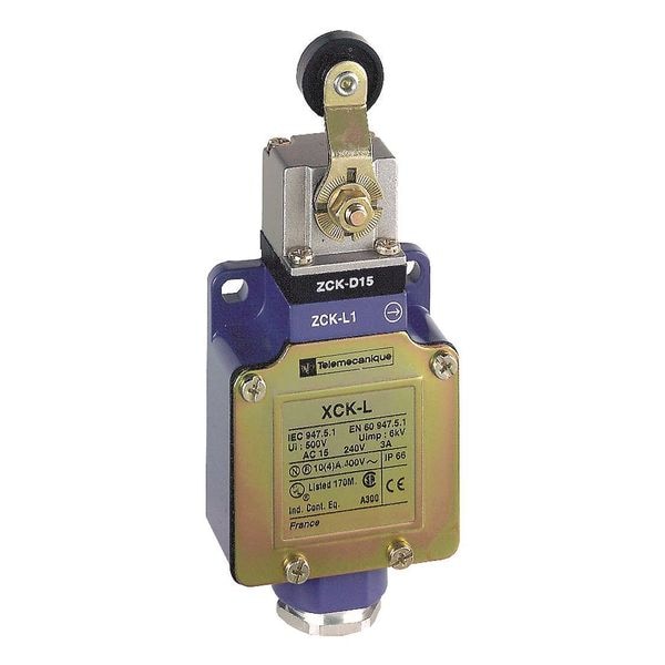 Interruptor de límite Telemecanique Sensors, palanca de rodillo, rotativo, 1NC/1NO, 10A @ 240V CA, Ubicación del actuador: Lateral - XCKL115H7