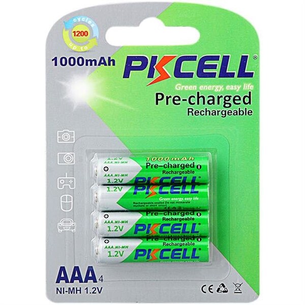 Pkcell PK Cell RTU-NIMHAAA1000-4B 1.2V Precharged Low Self Discharge Rechargeable AAA Battery with 1000 mAh; Pack of 4 - RTU-NIMHAAA1000-4B