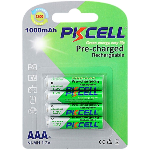 Pkcell 1.2V Precharged Low Self Discharge Rechargeable AAA Battery with 1000 mAh, 4PK - PK130277