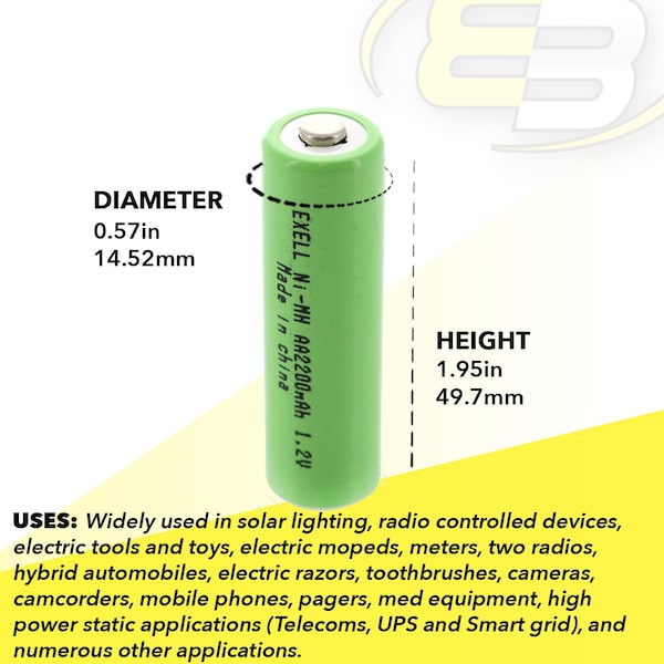 Exell Battery 1.2V AA  Rechargeable Button Top Battery for DIY, FRS, Keypads, Alarms - EBC-502