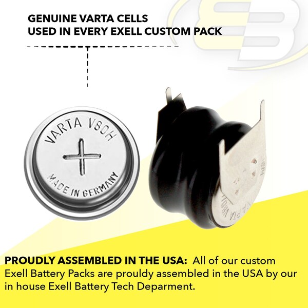 Exell Battery 2/V80H 3 Pin 2.4V 80mAh Battery 55608302059 for RTC, MBU, Removable Flashlight - 2/V80H-3P