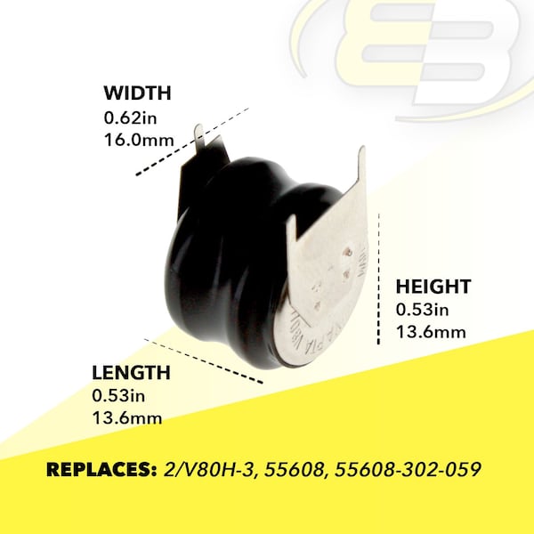 Exell Battery 2/V80H 3 Pin 2.4V 80mAh Battery 55608302059 for RTC, MBU, Removable Flashlight - 2/V80H-3P