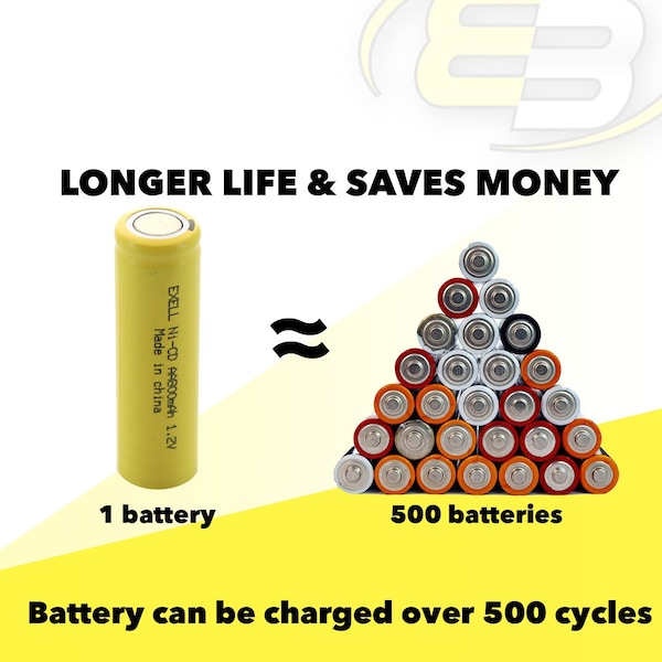 Exell Battery AA 1.2V 800mAh NiCd Rechargeable Flat Top Assembly Cell Battery - EBC-307-0