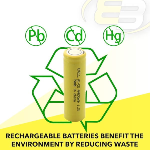 Exell Battery AA 1.2V 800mAh NiCd Rechargeable Flat Top Assembly Cell Battery - EBC-307-0