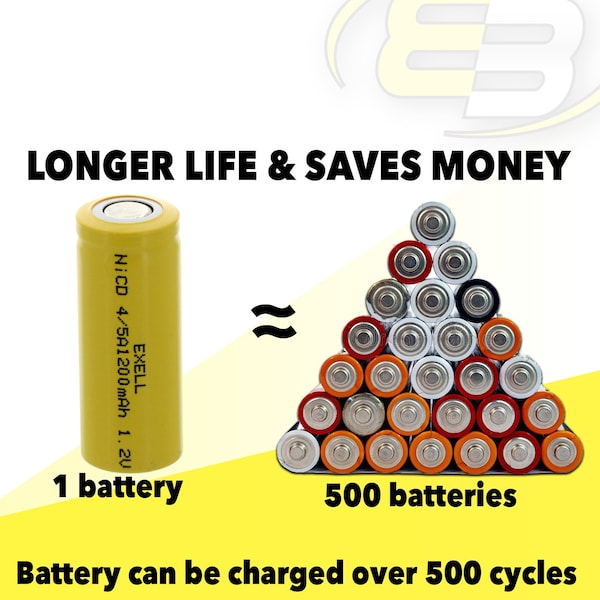 Exell Battery 4/5A 1.2V 1200mAh NiCD Flat Top Rechargeable Battery - EBC-301-0