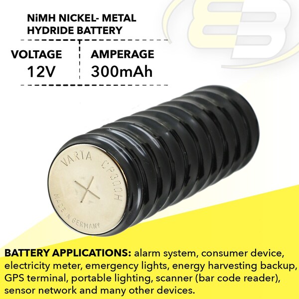 Exell Battery 12V 300mAh NiMH Battery for RTC, MBU, Batery Timer, Senors, Metering - 10/CP300H