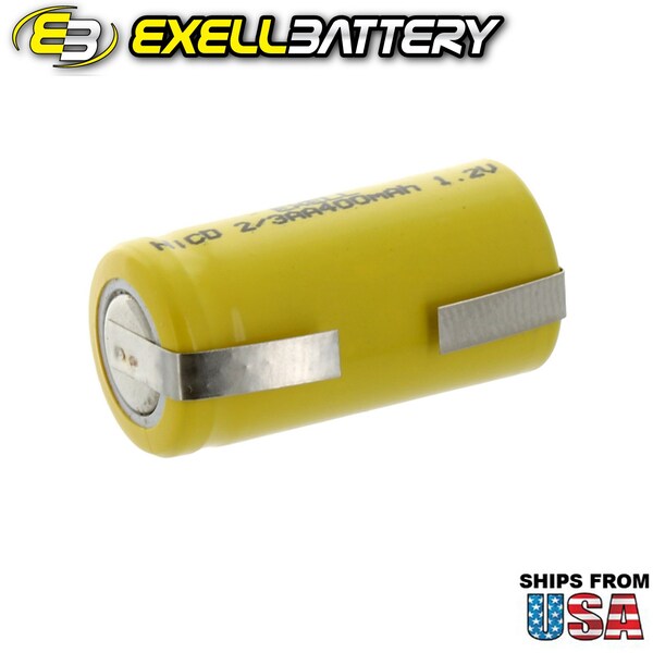 Exell Battery 2/3AA 1.2V 400mAh Rechargeable Battery w/Tabs for DIY, Radios, Power Packs - EBC-304-1