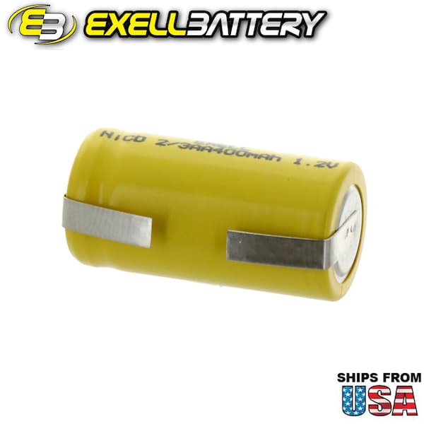 Exell Battery 2/3AA 1.2V 400mAh Rechargeable Battery w/Tabs for DIY, Radios, Power Packs - EBC-304-1