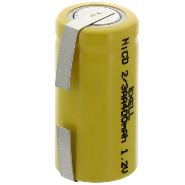 Exell Battery 2/3AA 1.2V 400mAh Rechargeable Battery w/Tabs for DIY, Radios, Power Packs - EBC-304-1