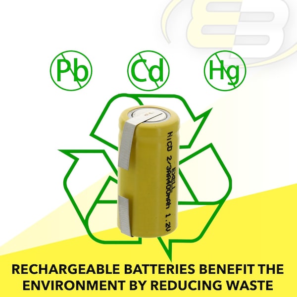 Exell Battery 2/3AA 1.2V 400mAh Rechargeable Battery w/Tabs for DIY, Radios, Power Packs - EBC-304-1