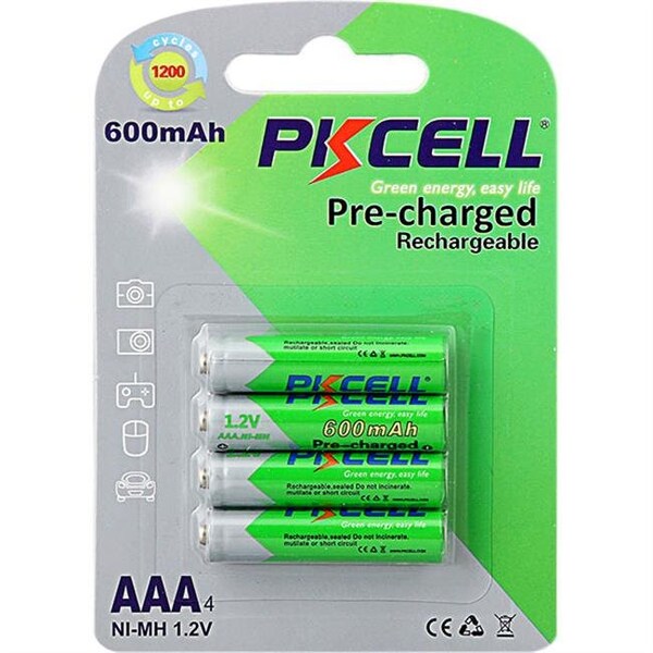 Pkcell PK Cell RTUAAA600-4B 1.2V Precharged Low Self Discharge Rechargeable AAA Battery with 600 mAh; Pack of 4 - RTUAAA600-4B