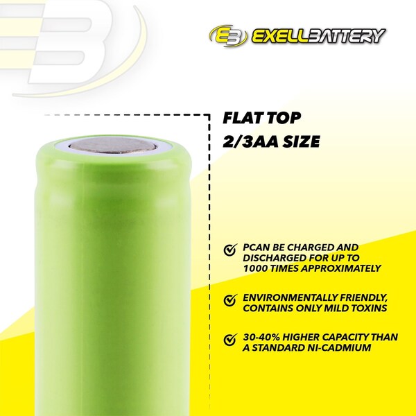 Exell Battery 2/3AA NiMH 700mAh 1.2V Flat top Rechargeable Battery - EBC-506-0