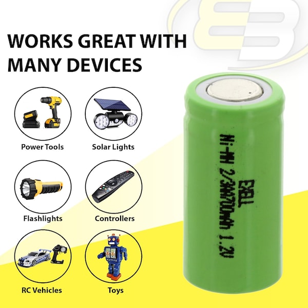 Exell Battery 2/3AA NiMH 700mAh 1.2V Flat top Rechargeable Battery - EBC-506-0